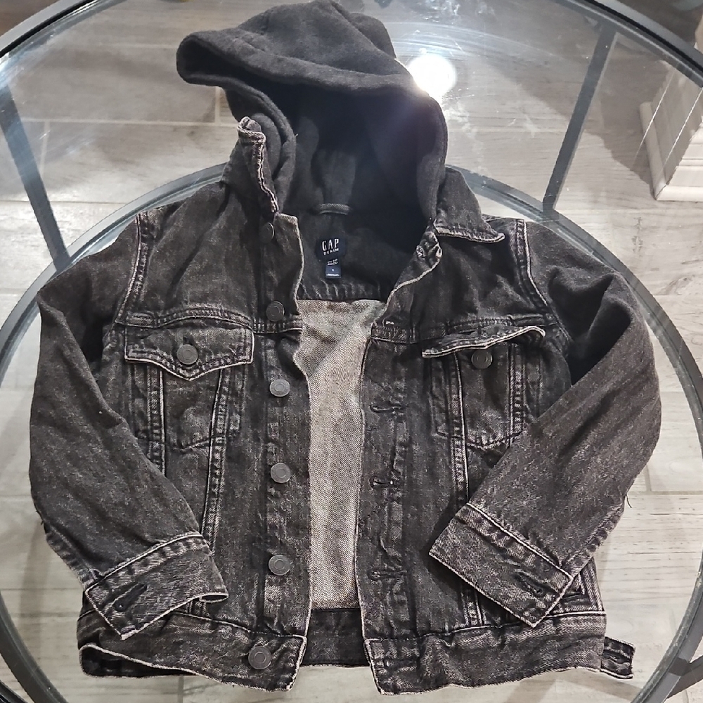 GAP Black Denim Jacket with Hood Size Small